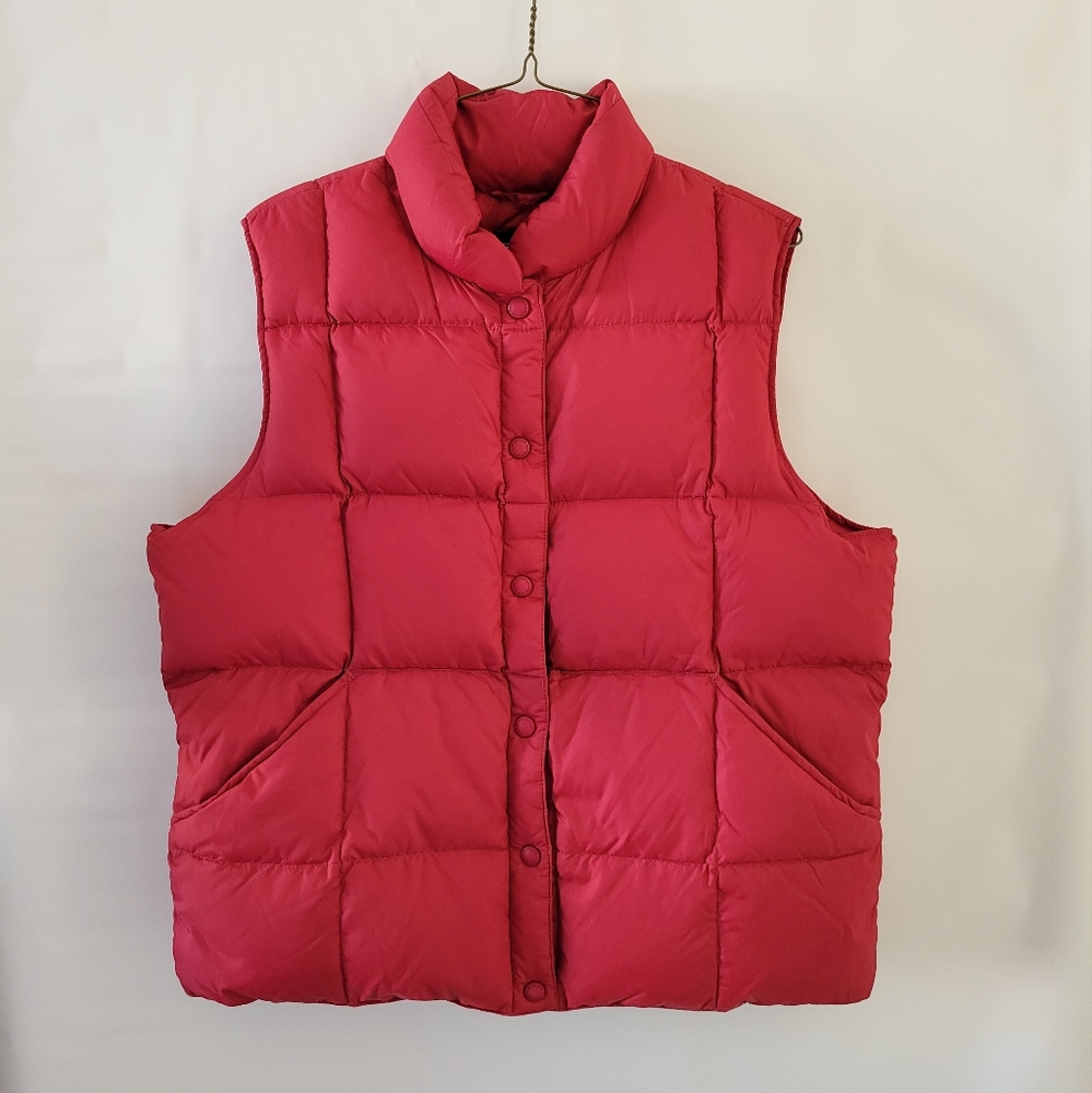 Lands End Down Puffer Vest Womens Large Red/Pink Pockets Outerwear